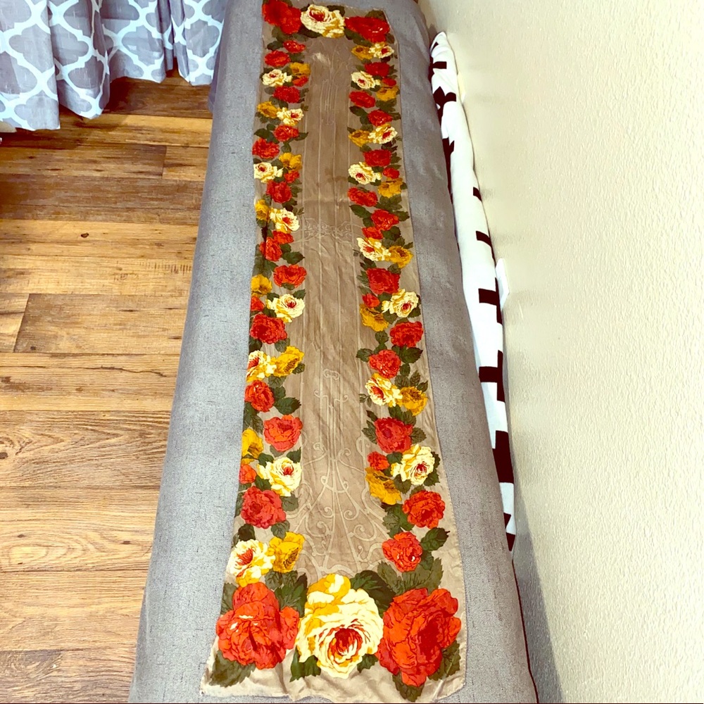 100% Silk Vintage Liz Claiborne Rose Scarf 12”x52” EUC